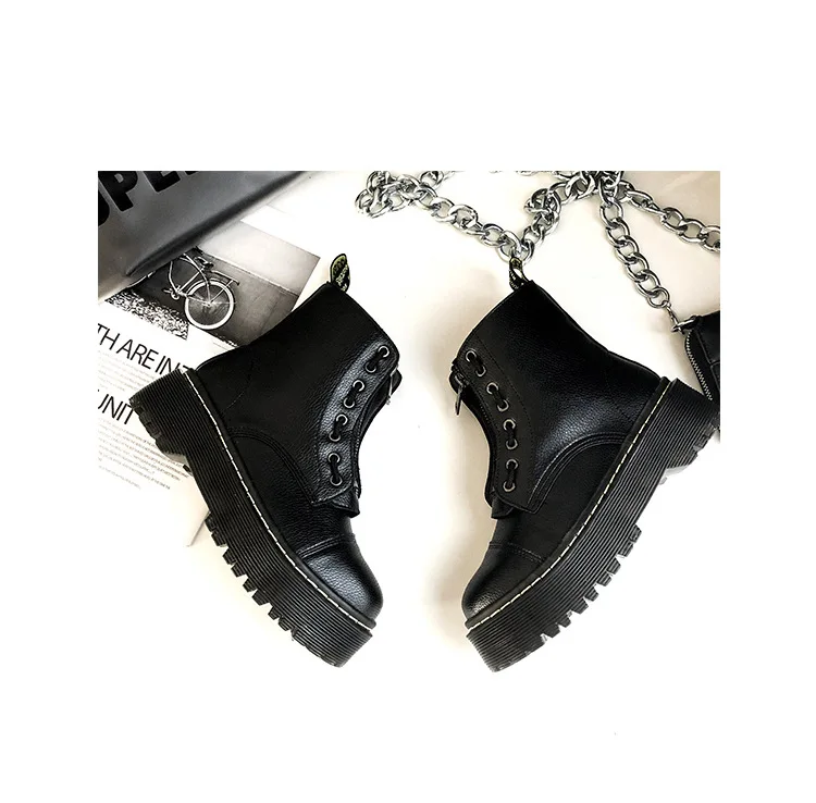 Женская Осенняя обувь; botas mujer; женские Ботинки martin из искусственной кожи; модные брендовые женские мягкие ботильоны с перекрестной шнуровкой; Цвет Черный