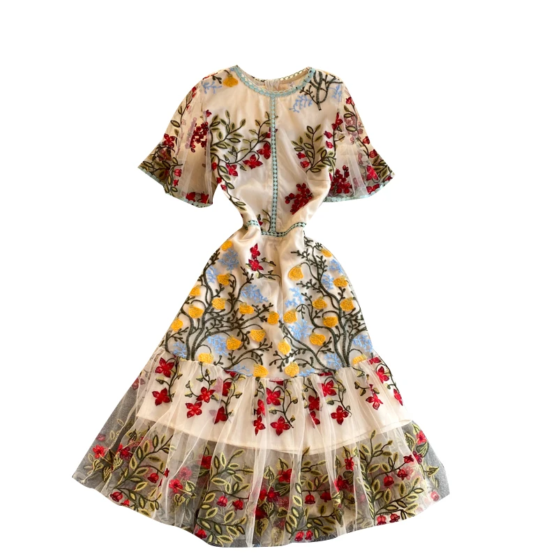 

ways round collar short sleeve cultivate morality show thin high-end embroidered dress lightly cooked wind chic dress