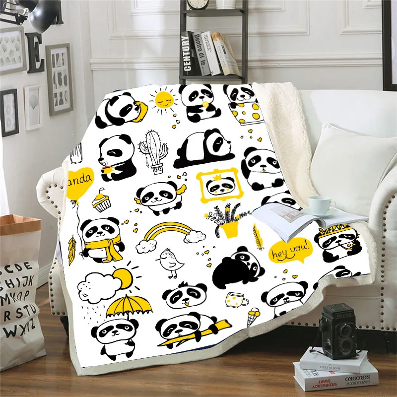 Шерпа одеяло плед s черно белое симпатичное панды кроватное кристалл бархат флис