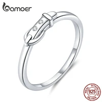 bamoer authentic 925 sterling silver belt buckle pattern finger rings for women minimalist design jewelry accessories scr645
