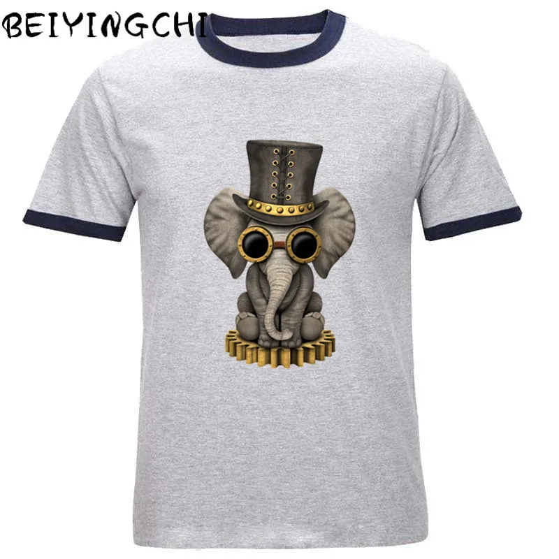 Стимпанк слоненок Бог футболка 2018 летние мужские футболки с коротким рукавом