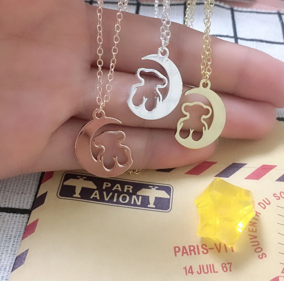 Нержавеющая сталь лунный Медвежонок ожерелье ювелирные изделия из жемчуга для