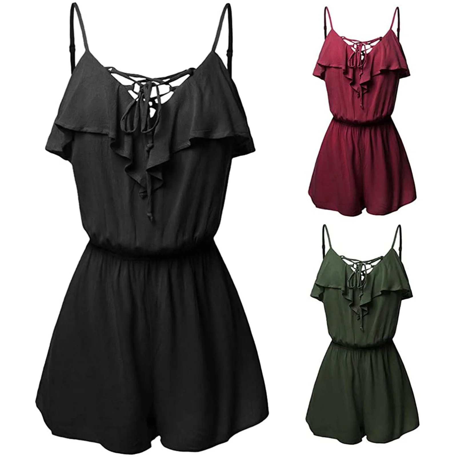 

Женский летний однотонный комбинезон, короткие брюки, повседневные облегающие пляжные комбинезоны с V-образным вырезом, боди без рукавов, с...