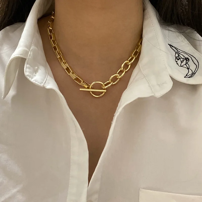 

BLINLA Box Chain Toggle Clasp Gold Necklaces Mixed Linked Circle Necklaces for Women Minimalist Choker Necklace 2020 Hot Jewelry