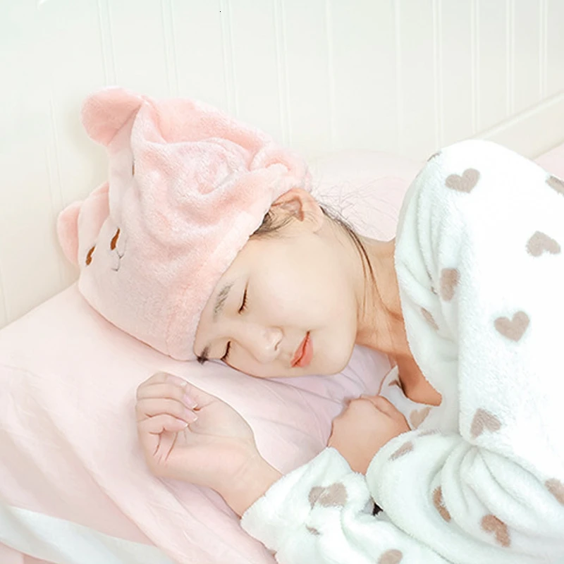 Мультяшный медведь утолщенная сухая шапочка для волос мягкая микрофибра