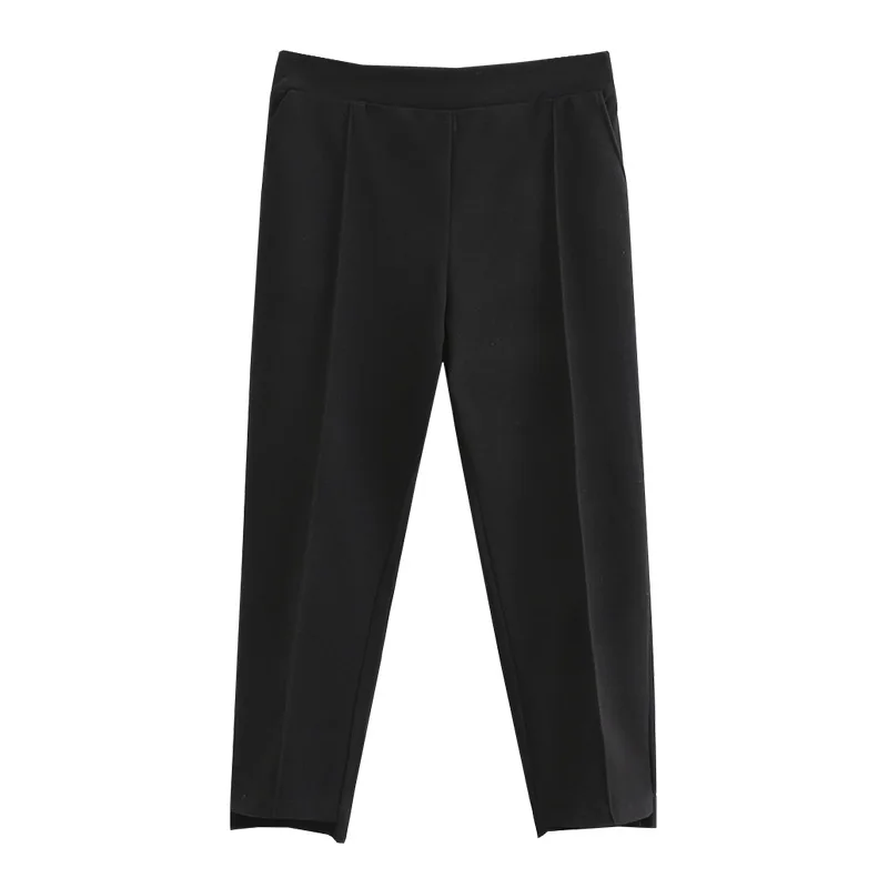 

Knitted Thick Warm Pants Vertival Striped Women Harem Pants Autumn WinterSolid Peg Leg Fly Pants Workwear Carrot Trouser