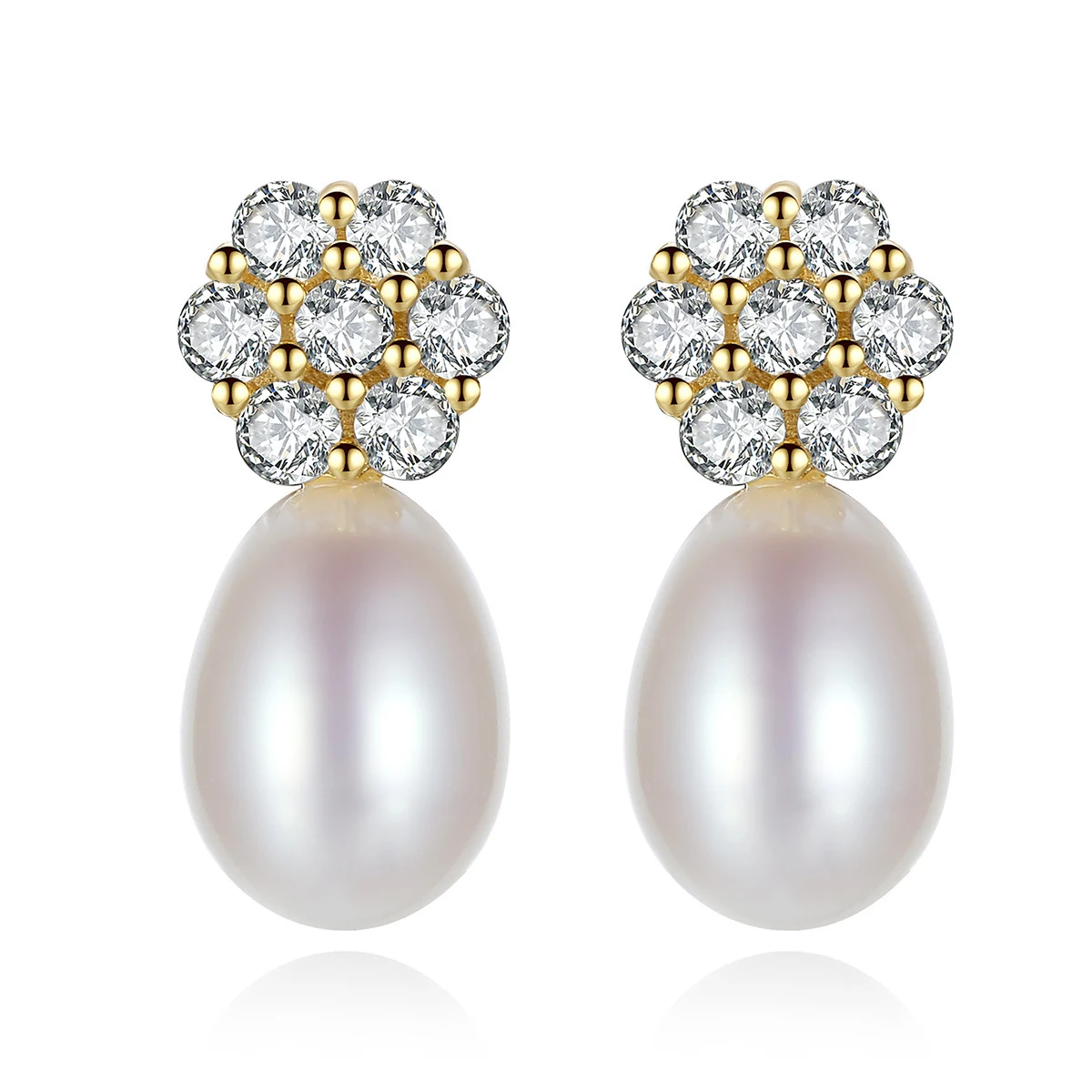 

MetJakt S925 Sterling Silver Micro-Inlaid Zircon 18K Gold Electroplated Freshwater Pearl Fashion All-match Women's Ear Studs