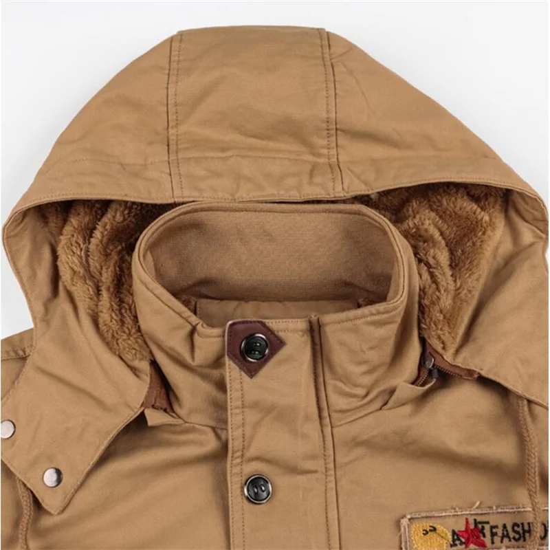 Мужская теплая кашемировая куртка повседневная со съемной шапкой и длинными