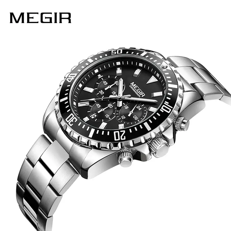 MEGIR Бизнес Кварцевые часы для мужчин из нержавеющей стали армейские военные