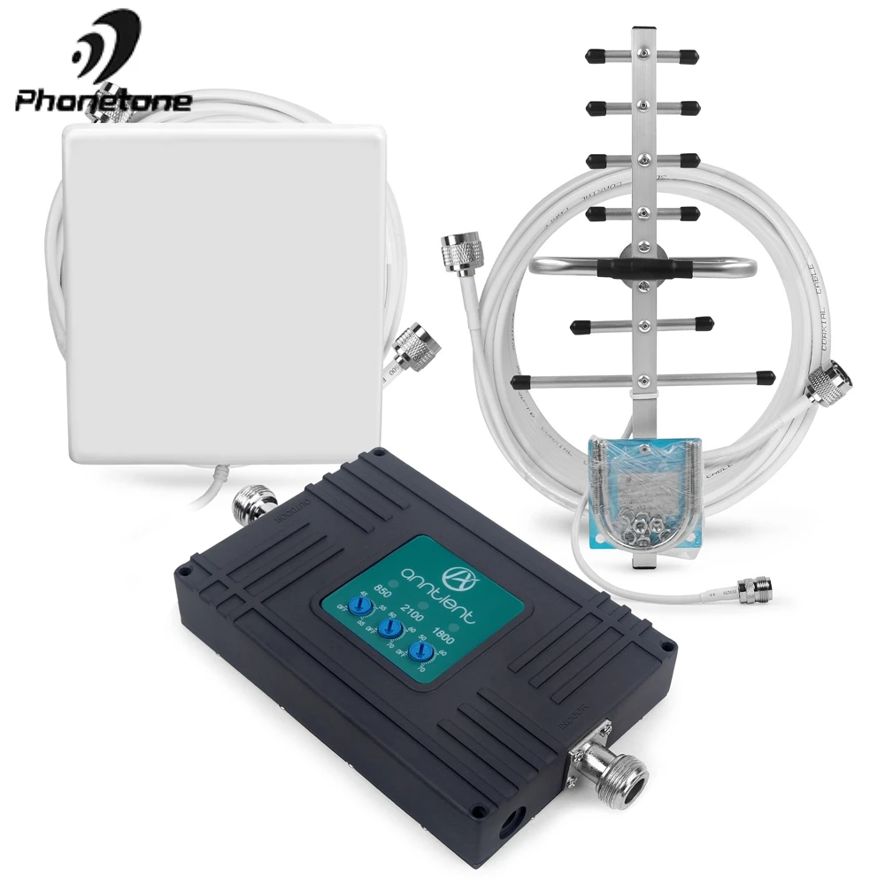 Mobile Signal Booster 850/1800/2100MHz 70dB 2G GSM 3G DCS 4G LTE Cell Phone Repeater Home Office Kit Band 5/3/1 Data Voice