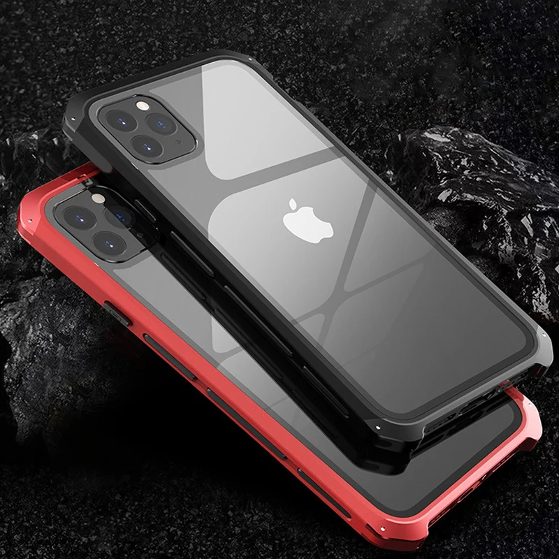 

For iphone 14 Pro Max 7 8 plus 11 Aluminum Metal Bumper Phone Cases For iphone X Xs Max XR Case Shockproof Tempered Glass Cover