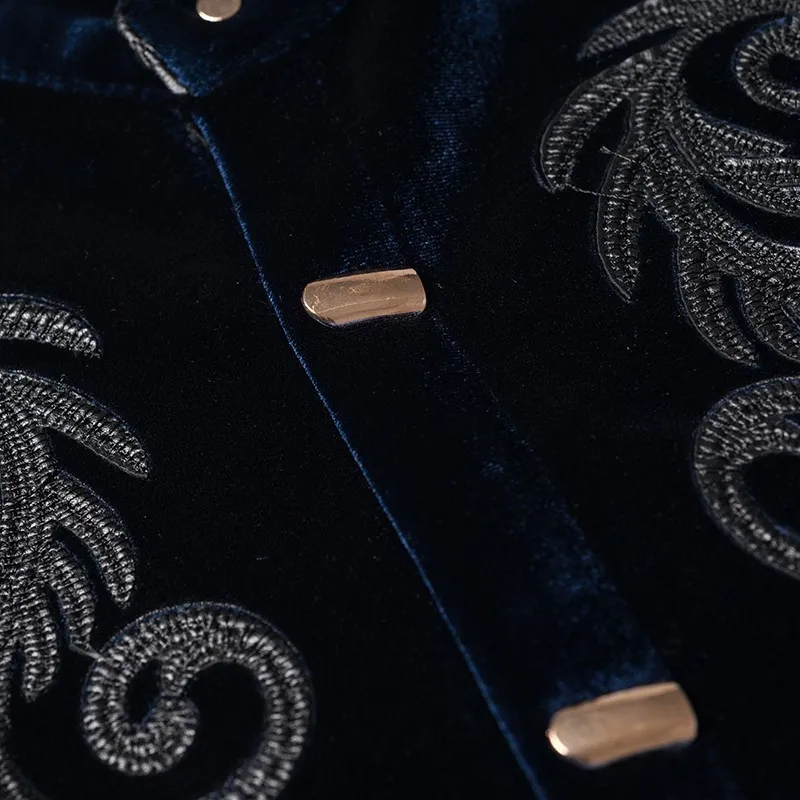 

Embroidery Shirt Velvet Men Long Sleeve Mandarin Collar Shirt For Men Camisas Masculina Manga Longa Mens Party Button Shirt