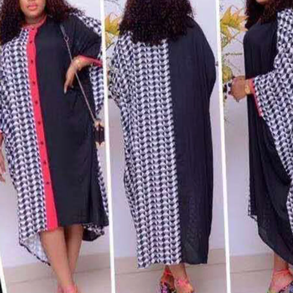 

Женское платье с рукавом «летучая мышь», повседневное Длинное свободное платье макси составного кроя в африканском стиле, мусульманское пл...