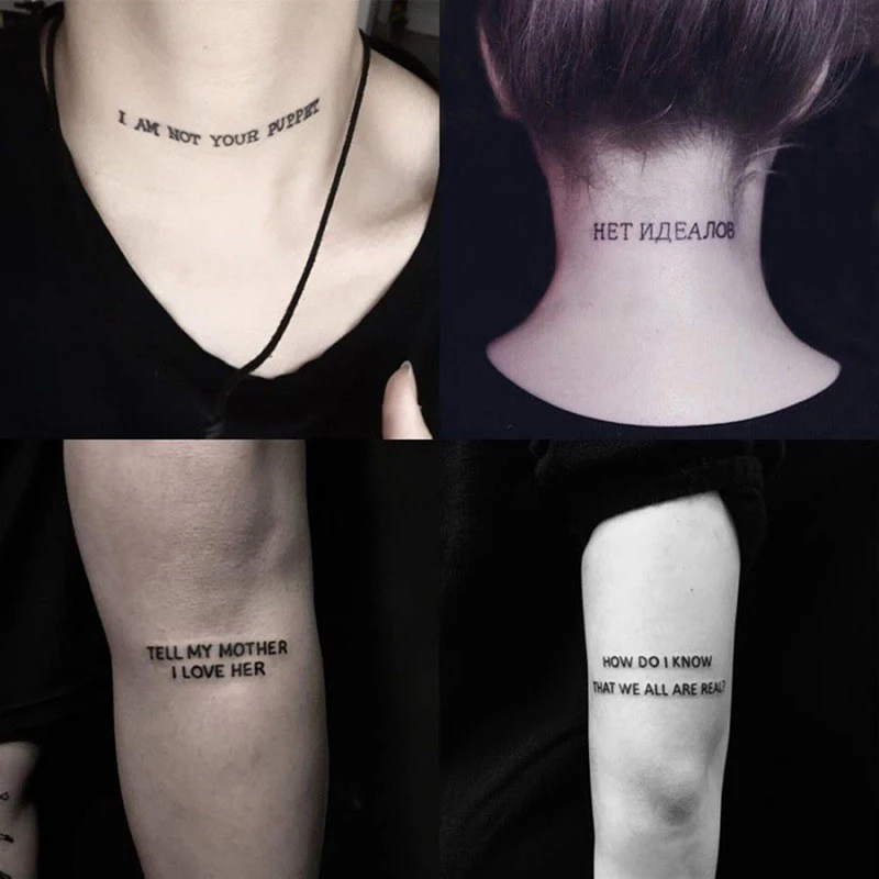 

56 Sheet Waterproof Temporary Tattoo Sticker Black Devil Doesn't Sleep English Letters Tatoo Fake Tatto Neck Wrist For Women Men
