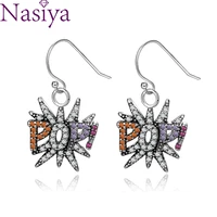 new 925 sterling silver earrings color letter popi drop earrings with zircon luxury fine party jewelry earrings gifts for women