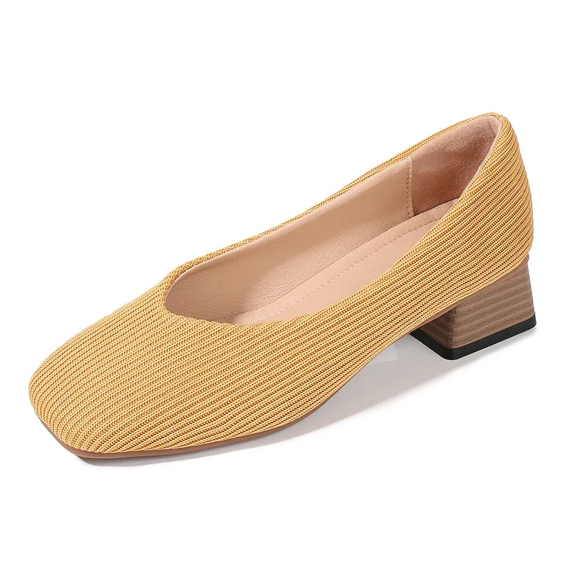 Туфли женские на среднем каблуке квадратный носок без застежки повседневная