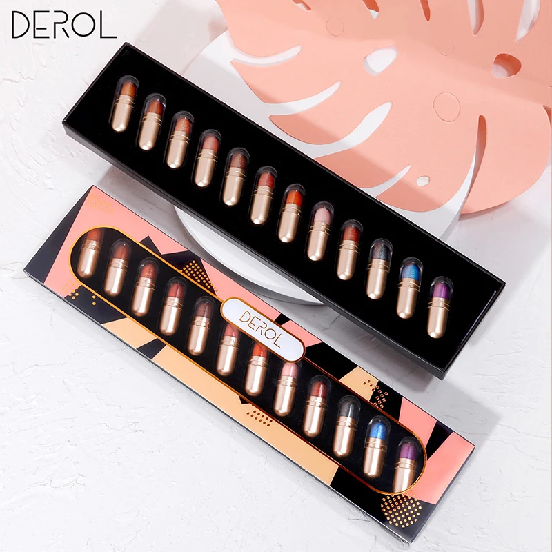 

DEROL 12 Color Capsule EyeShadow Palette Sets Exquisite Diamond Sequin Waterproof Don't Dizzy Makeup Can Superimposed Eye Shadow