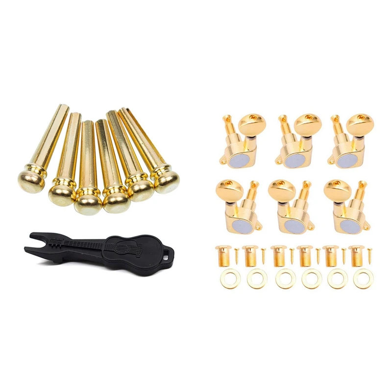 

6Pcs Copper Endpin String Pegs & 6X Guitar Tuning Pegs VERROUILLAGE Tuner Touches Guitar Strings Button