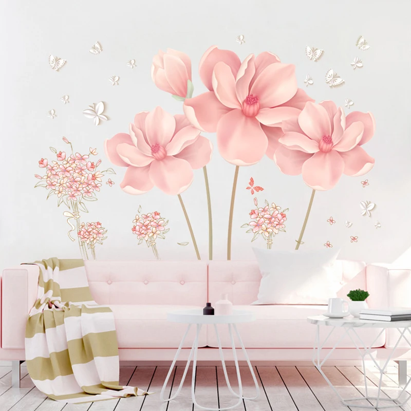 

Large Romantic Pink Flowers Wall Stickers Self-adhesive Wallpaper Living Room Bedroom Sofa Background Decoration
