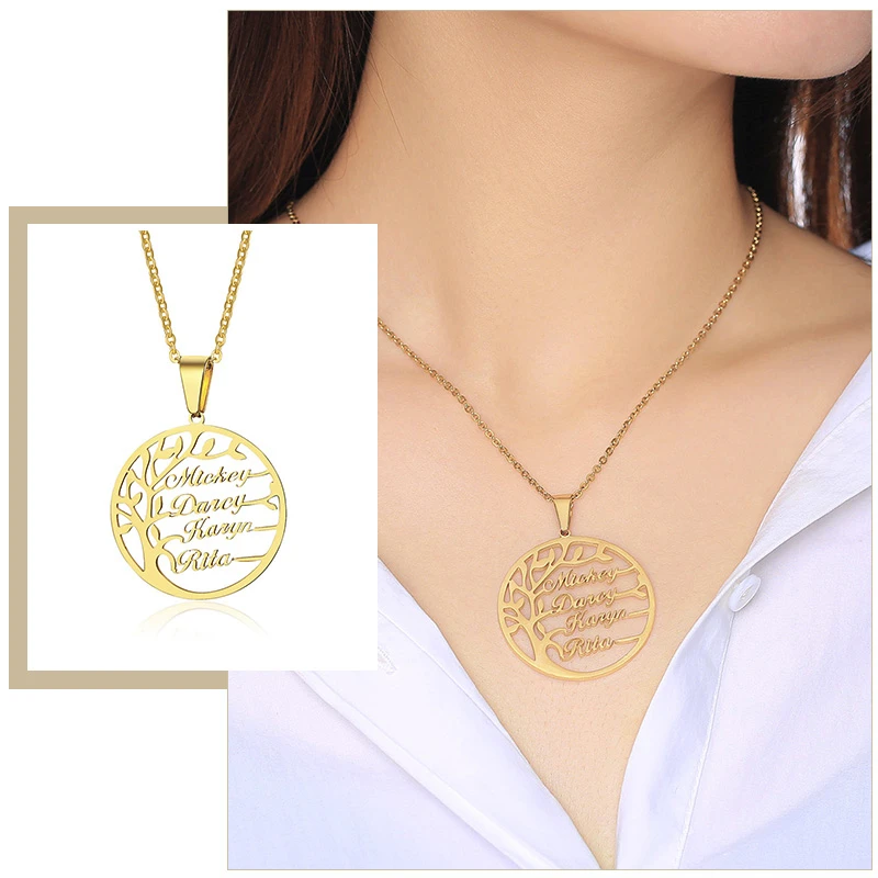 Индивидуальная подвеска с именами семьи винтажное ожерелье в виде Древа Жизни