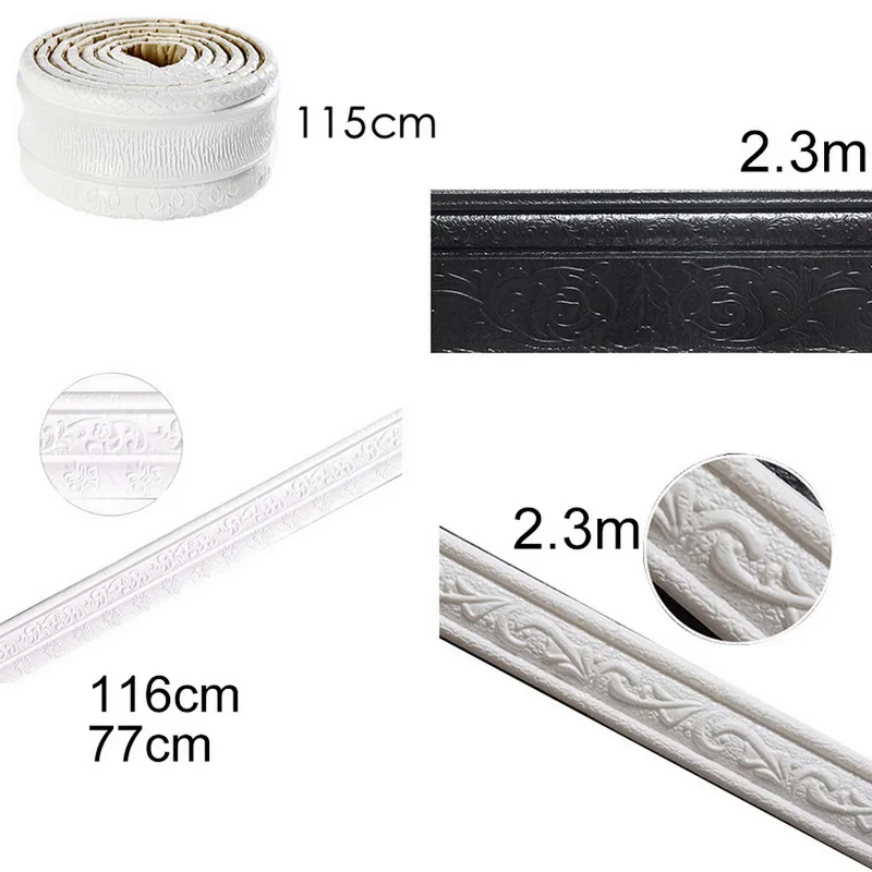 

3D Waistline Baseboard Wall Stickers Self-adhesive 2.3m Wall Edge Strip Decor Wall Sticker Embossed Corner Line Waterproof