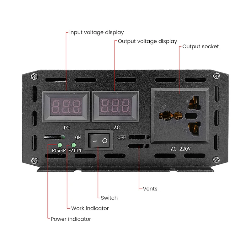 

Pure Sine Wave Inverter DC 12V 24V 48V 60V To AC 220V Voltage Converter 3000W Power Wave Car Solar Energy Inverter