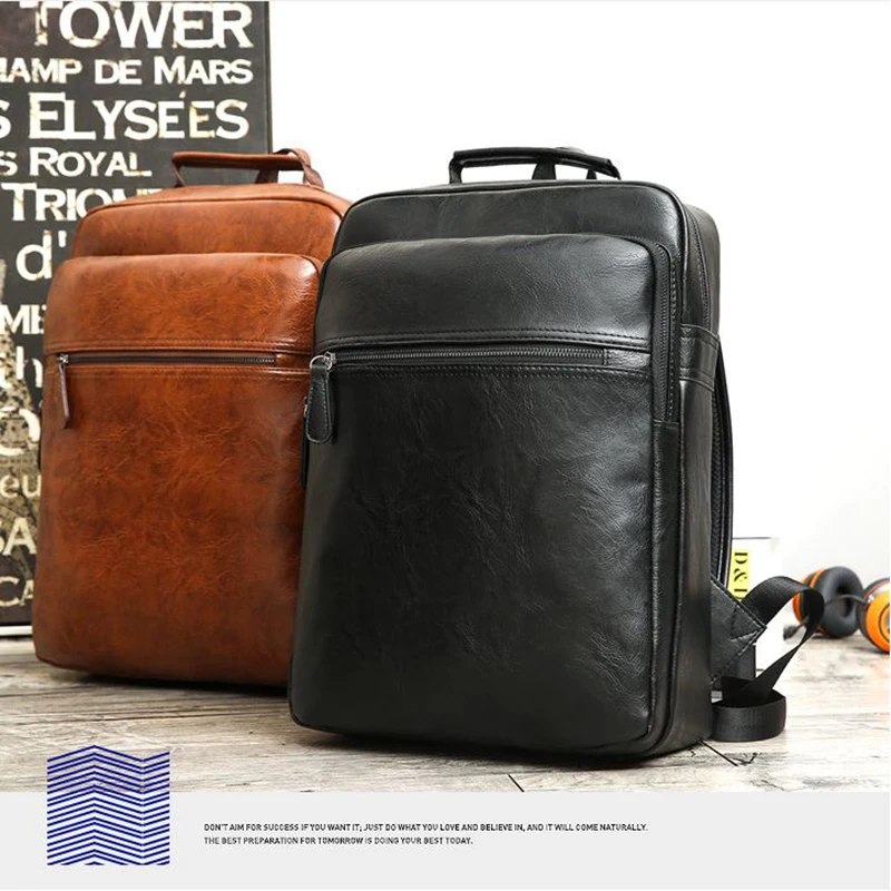 Кожаный рюкзак из искусственной кожи мужской деловой школьный студенческий для