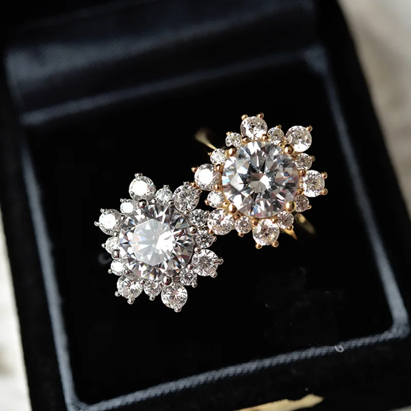 

100% 925 Sterling Silver Hexagon Flower 5A+ Cubic Zirconiat Shining Engagement Ring Fashion For Women Fine Jewelry Birthday Gift