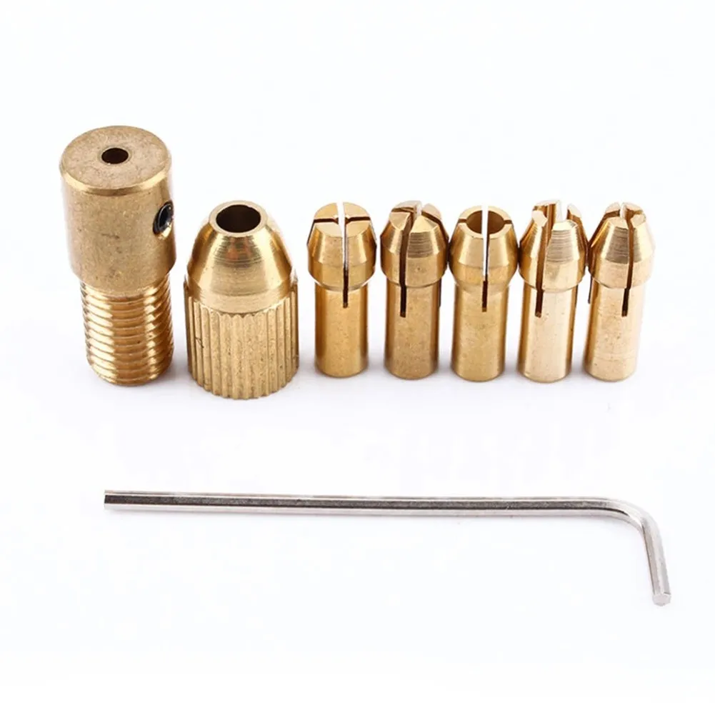 

7-piece Small Electric Drill Bit Clamp 2mm Copper Drill High Quality Brass Mini Drill Chuck Collet Set 0.5 /1.0/ 1.5/ 2.5/ 3.0mm