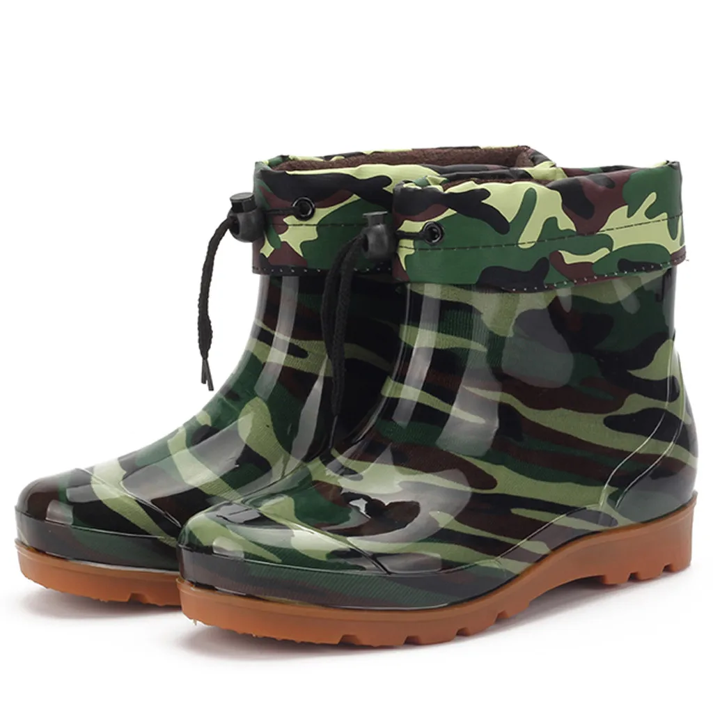 

Мужские Нескользящие водонепроницаемые резиновые ботинки, мужские камуфляжные ботинки на низком каблуке, с круглым носком, ботинки-туфли с...