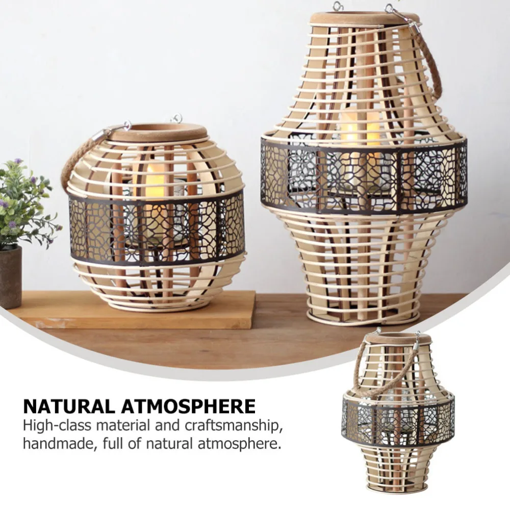 

1Pc Weaving Lantern Adornment Portable Lantern Decor Candlestick Decor (Beige)