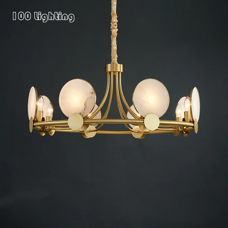 Natural Marble LED Chandeliers Livingroom Restaurant Bedroom Lighting Fixtures Brass E14 Bulb High Quality Luminaire Suspension