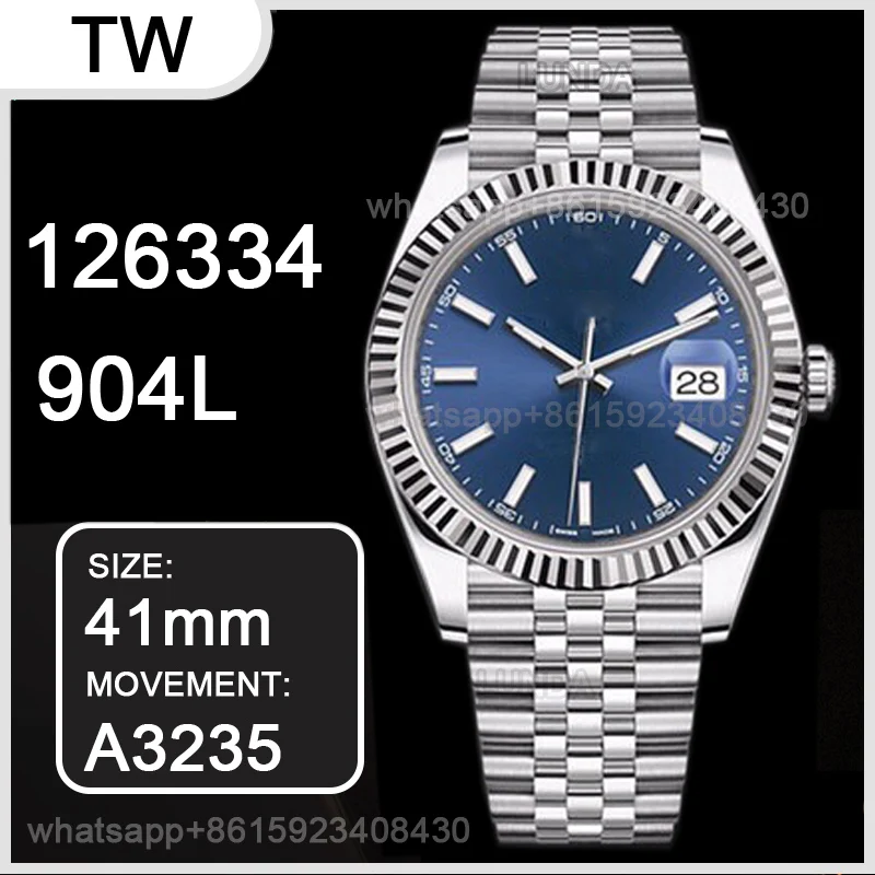 

Men's Mechanical Watch 41MM DateJust 126234 SA 3235 1:1 Best Edition 904L Steel Blue Dial Lume Markers on Jubilee Bracelet