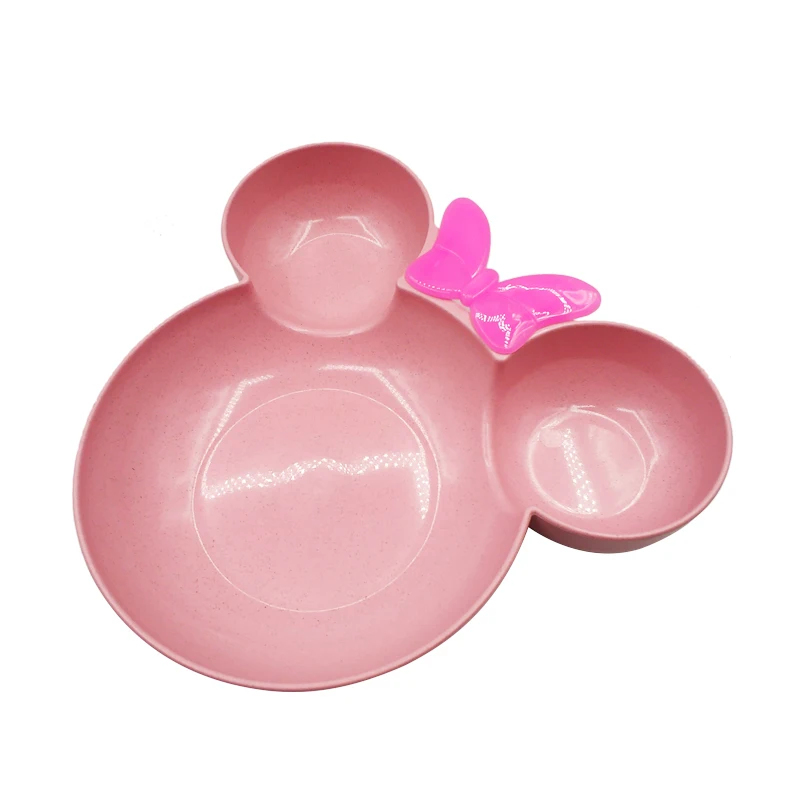 Pink Plate Пшеничная соломенная чаша детская посуда с рисунком набор детский обеденный тарелка детская тренировочная чаша ложка Вилка для детей без коробки - Цвет: Pink Plate
