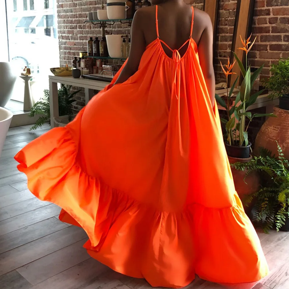 Женское платье на бретельках повседневное летнее сексуальное длинное большого