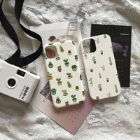 cactus green plants pattern phone case candy color for iphone 6 7 8 11 12 s mini pro x xs xr max plus