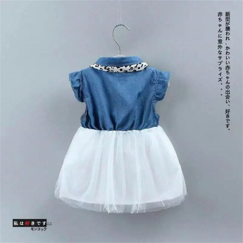 Платье для девочек 2020 детское джинсовое Тюлевое платье с коротким рукавом