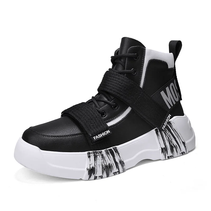 Осенние кожаные мужские кроссовки на толстой подошве повседневная мужская обувь