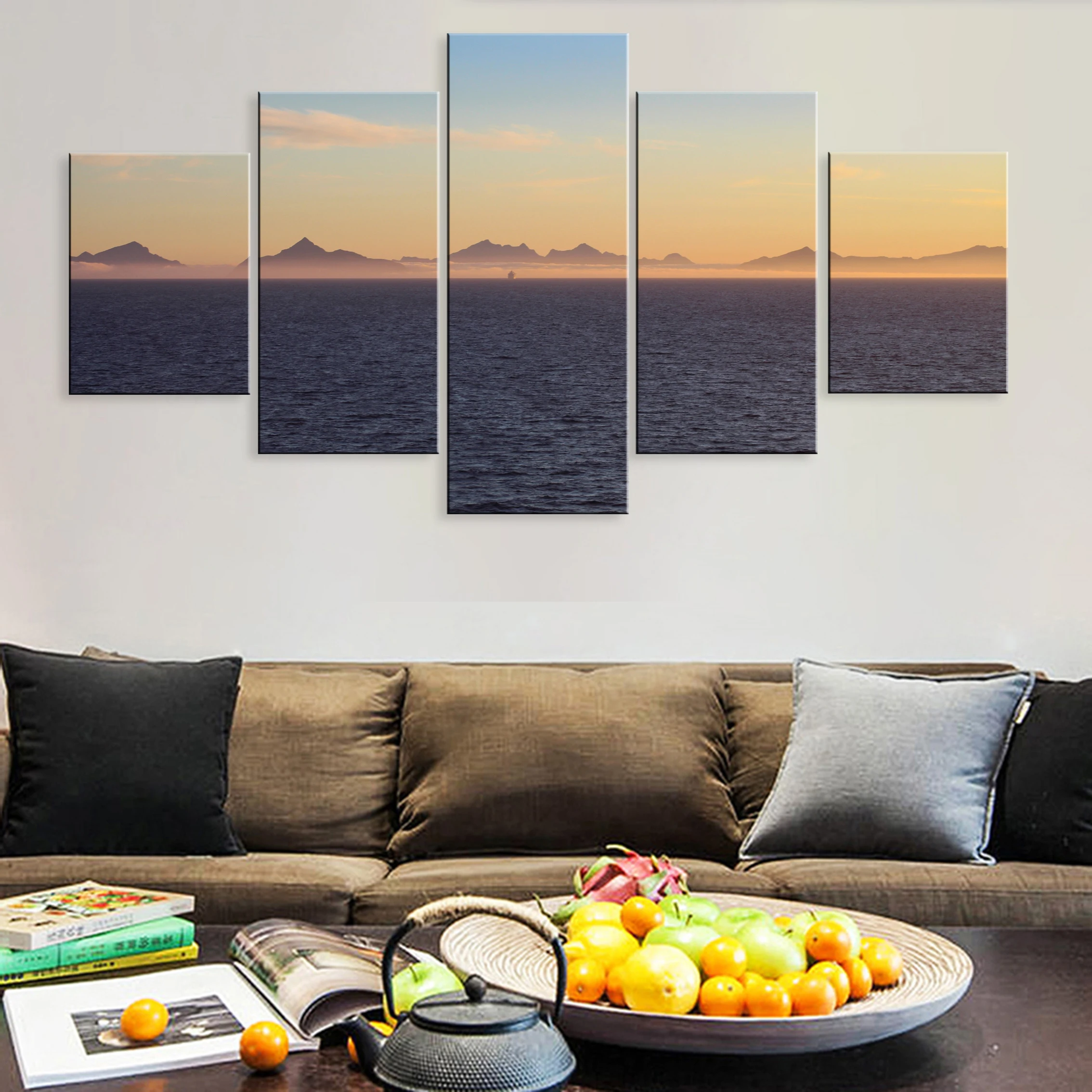 

Hd Printed Landscape Sea Beautiful Scenery Sky 5 Pieces Artwork Modular Poster Painting Canvas Room Home Decor Framework