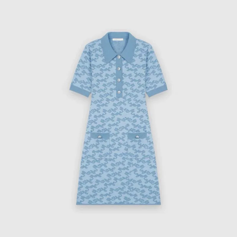 

2021 spring and summer new women's tight-fitting jacquard sky blue sweater dress MFPRO01796