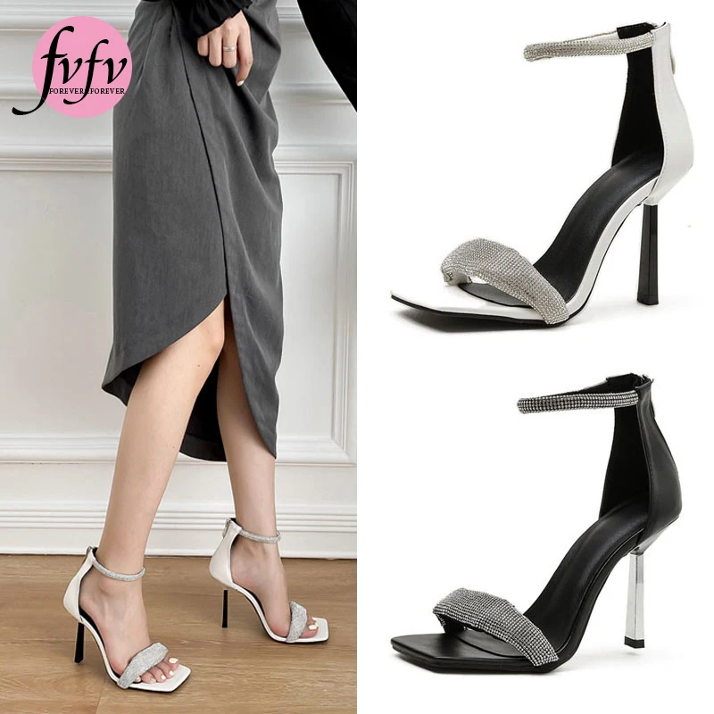 

Женские блестящие сандалии с квадратным носком [fvfv], черные элегантные модельные сандалии с квадратным носком и молнией сзади, лето 2022