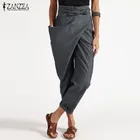 Женские однотонные шаровары ZANZEA, модные повседневные брюки на шнуровке с резьбой, женские офисные рабочие брюки, элегантные брюки-карандаш с принтом Палаццо