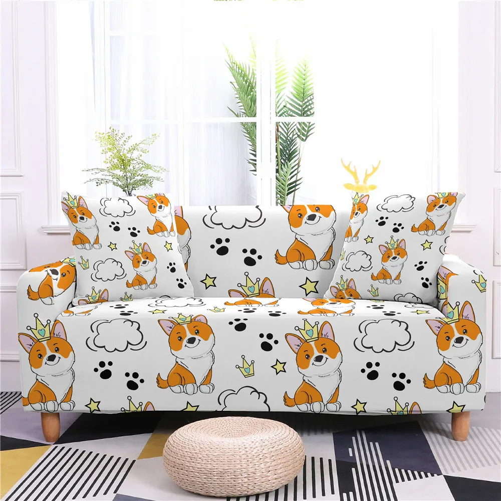 

Cartoon Dog Sofa Covers For Living Room Elastic Slipcovers Couch Cover 1/2/3/4 Seat Detachable Combination L Shape Couch Covers