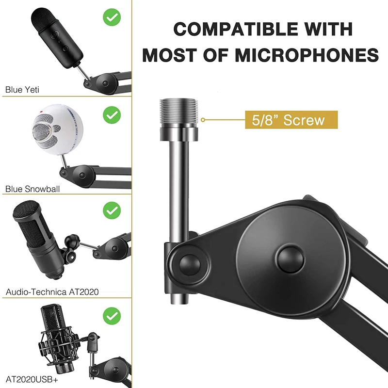 

HOT-Microphone Arm Stand, Heavy Duty Mic Arm Microphone Stand Suspension Scissor Boom Stands with Mic Clip and Cable Ties
