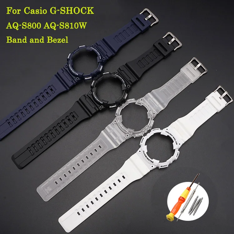 

Silicone Watch Strap and Bezel For Casio G-SHOCK AQ-S800 AQ-S810W Waterproof Rubber Sports AQS810 Watch Case and Bracelet18mm
