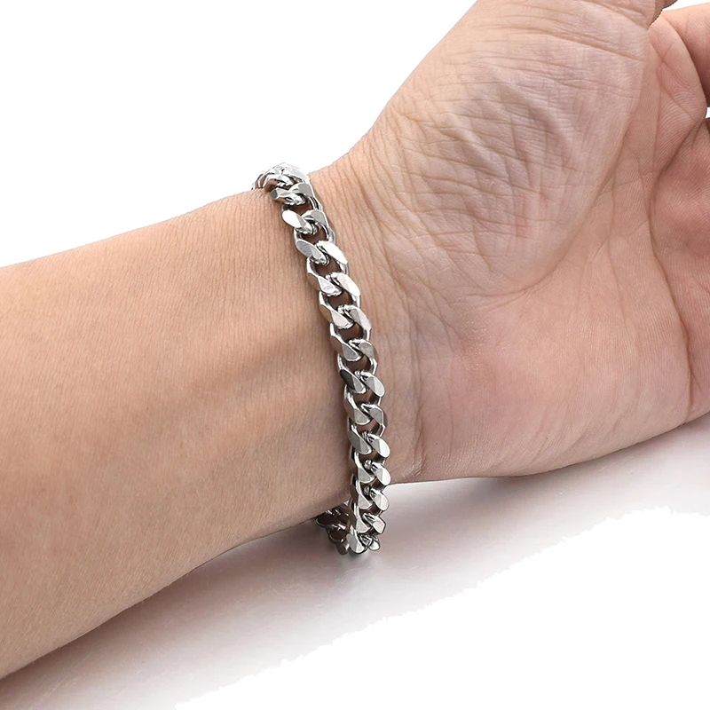 

3/5/7MM Punk Stainless Steel Bracelet Curb Cuban Link Chain Bangle Hip Hop Metal Jewelry For Men Women