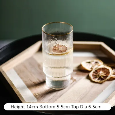 

Nordic Water Bottle Glass Cups Gold Vertical Stripe Glass Creative Fruit Juice Drinking Water Cup Set Milk Bottle Free Shipping