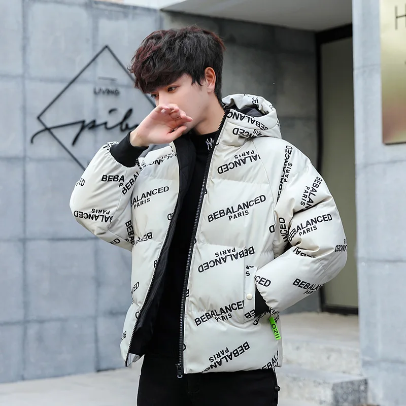 Winter men's short cotton-padded jacket new alphabet printed Stylish  cotton-padded jacket down bread menjacket