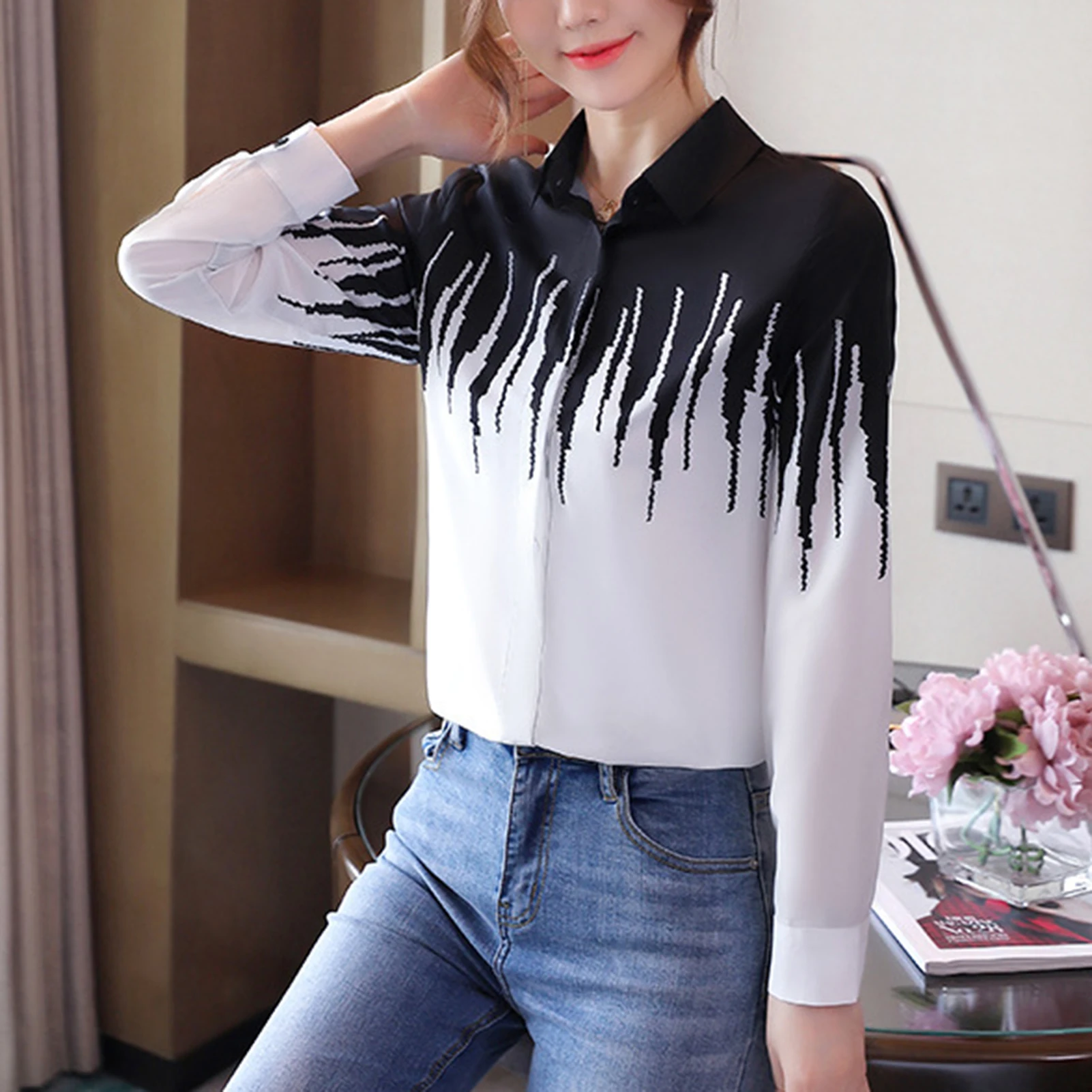 Модная одежда из шифона для офиса рубашки женщин Сезон весна-осень Детские с