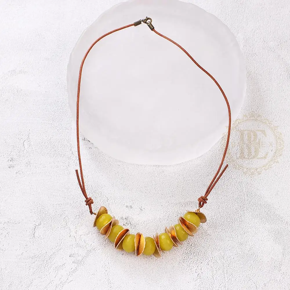 

One Fashion Jewelry Semi-Precious Stone and Brass Leather Necklace - 560mm (BE59)